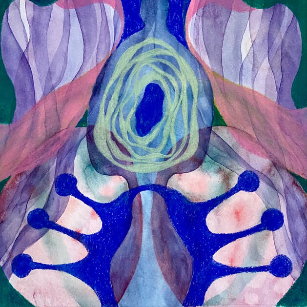 Growth, 8"x8" Mounted watercolor on panel