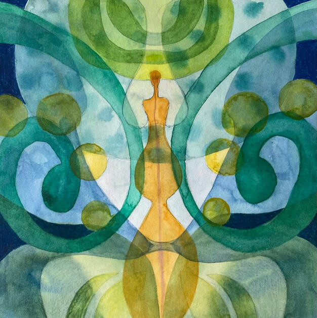 Stable, 8"x8" Mounted watercolor on panel
