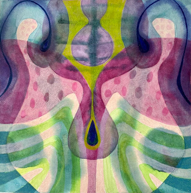 Emerge, 8"x8" Mounted watercolor on panel